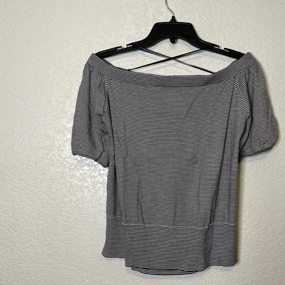 NEW LOFT Off Shoulder Knit Top Womens Large XL White Blue Striped Casual - Picture 4 of 8